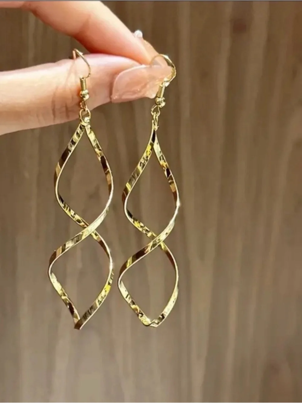 Beginning Boutique Gold Twisted Spiral Drop Earrings - Picture 2 of 5